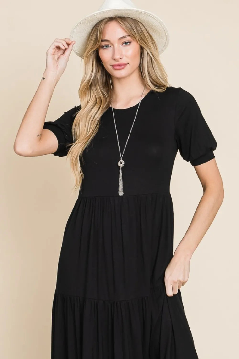 Short Sleeve Tiered Maxi Dress in Black - product view 5