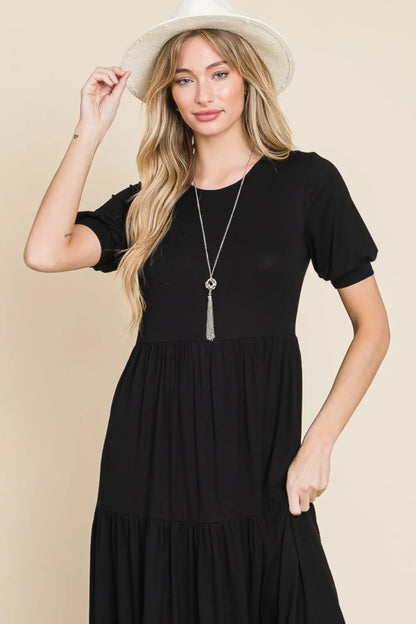 Short Sleeve Tiered Maxi Dress in Black - product view 5