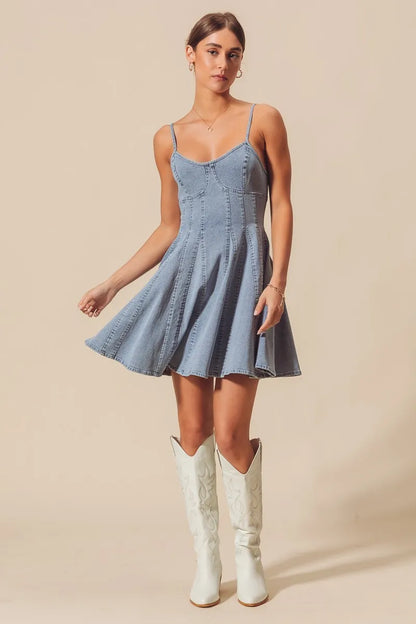 A Line Fit and Flare Denim Mini Dress - product view 12