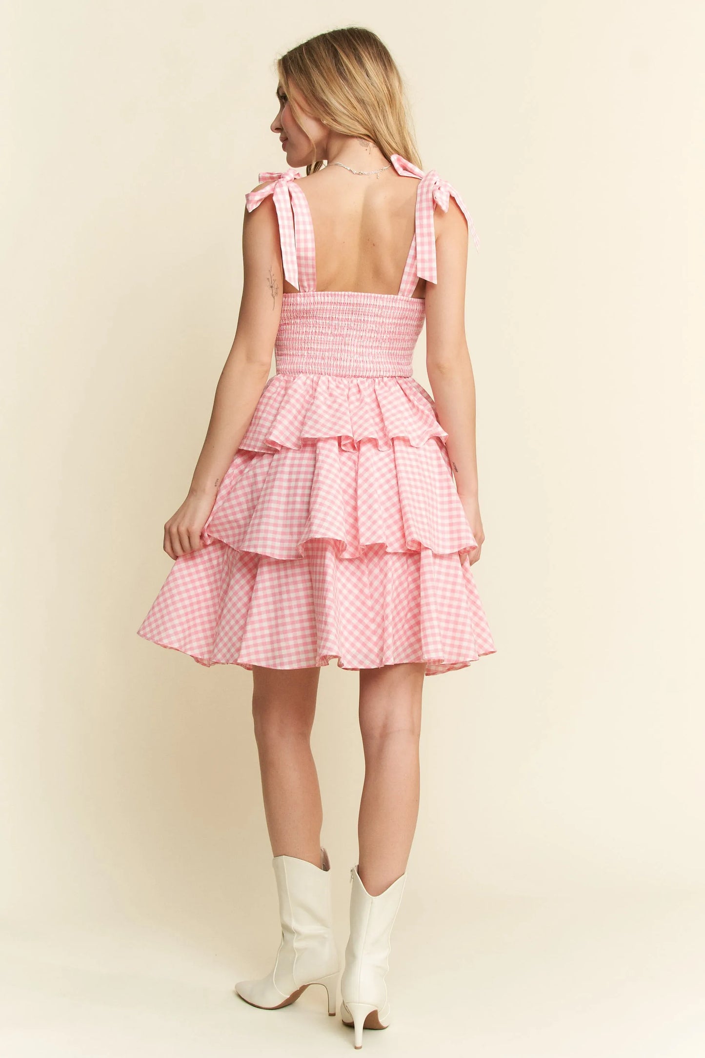 Full Size Gingham Tiered Mini Dress Plus Size - Candy Pink - product view 6