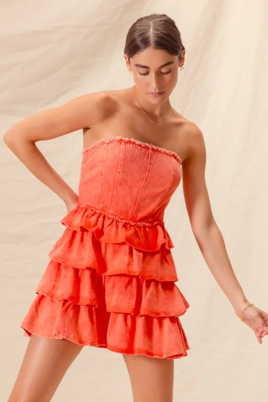 Strapless Ruffle Layered Game Day Cheer Up Dress - Orange - product view 8