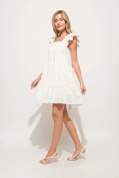 Origami Pleating Ruffled Sleeve Tiered Dress in Off White - product view 11