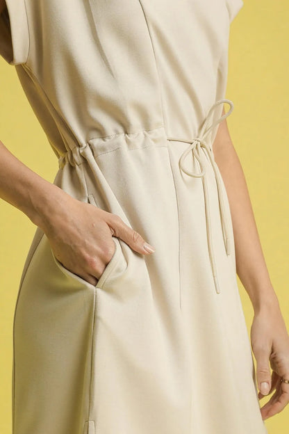 Side Slit Short Sleeve Midi Tee Dress - Ecru - product view 4