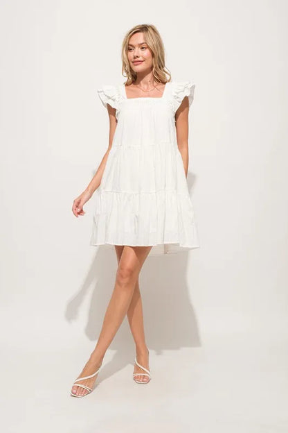 Origami Pleating Ruffled Sleeve Tiered Dress in Off White - product view 7