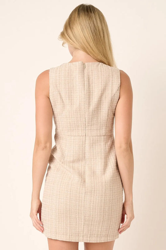 Tweed Sleeveless Mini Dress in Sand - product view 2