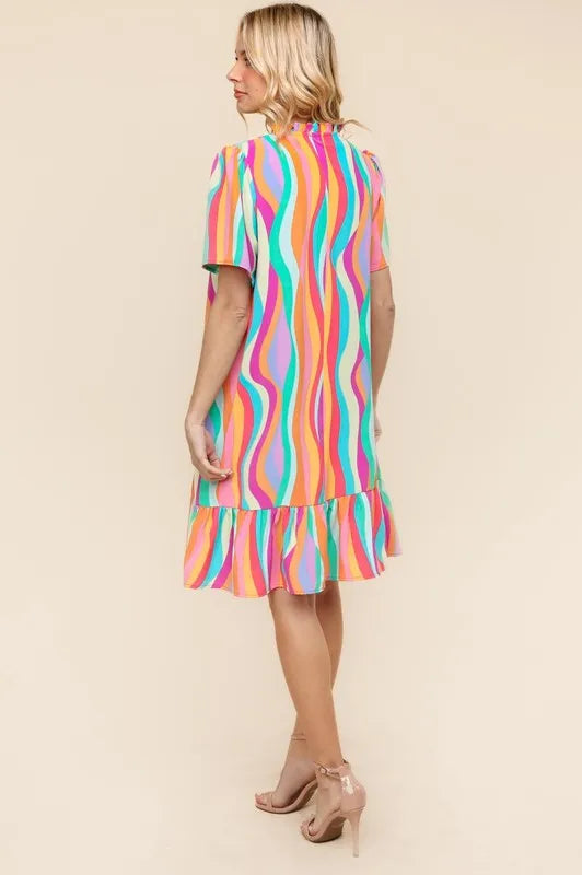 Tiered Woven Ruffle Hem Dress in Yellow/Green/Fuchsia - product view 5