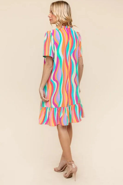 Tiered Woven Ruffle Hem Dress in Yellow/Green/Fuchsia - product view 5