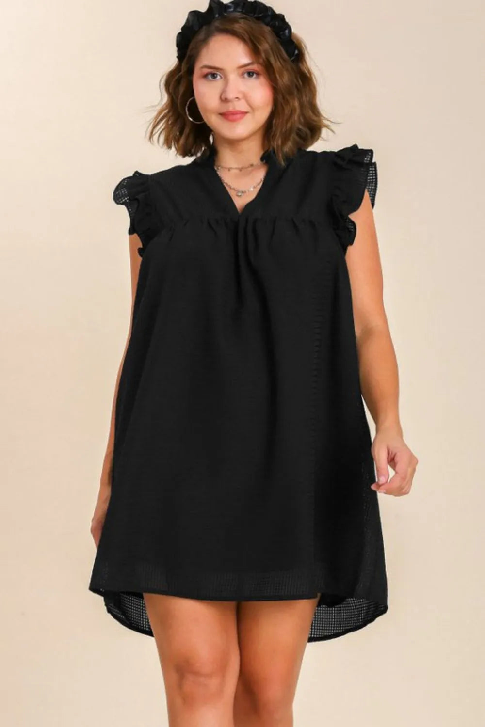 Full Size Layered Ruffle Sleeve Mini Dress Plus Size in Black - product view 2
