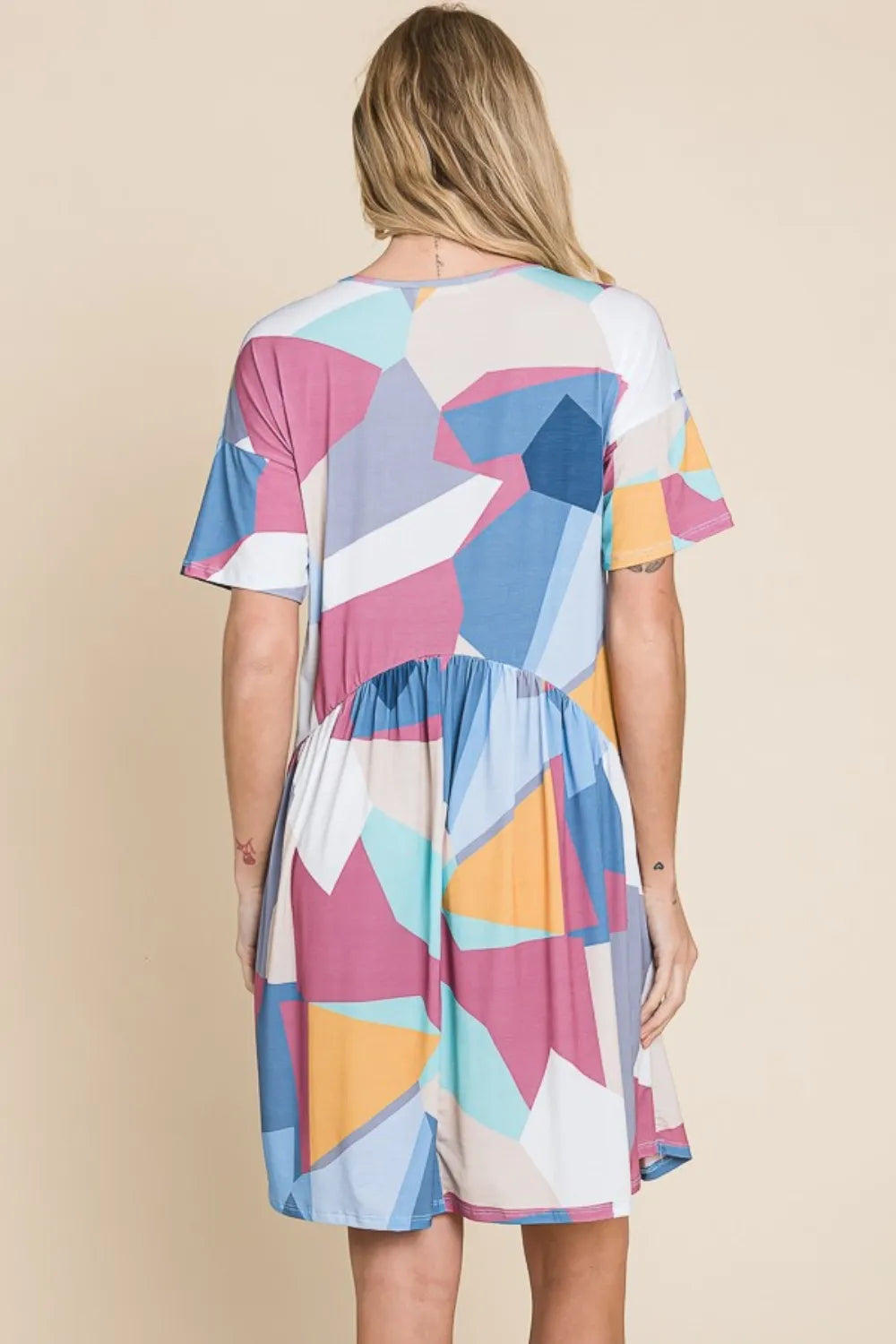 Ruched Color Block Short Sleeve Dress in Multicolor - product view 2