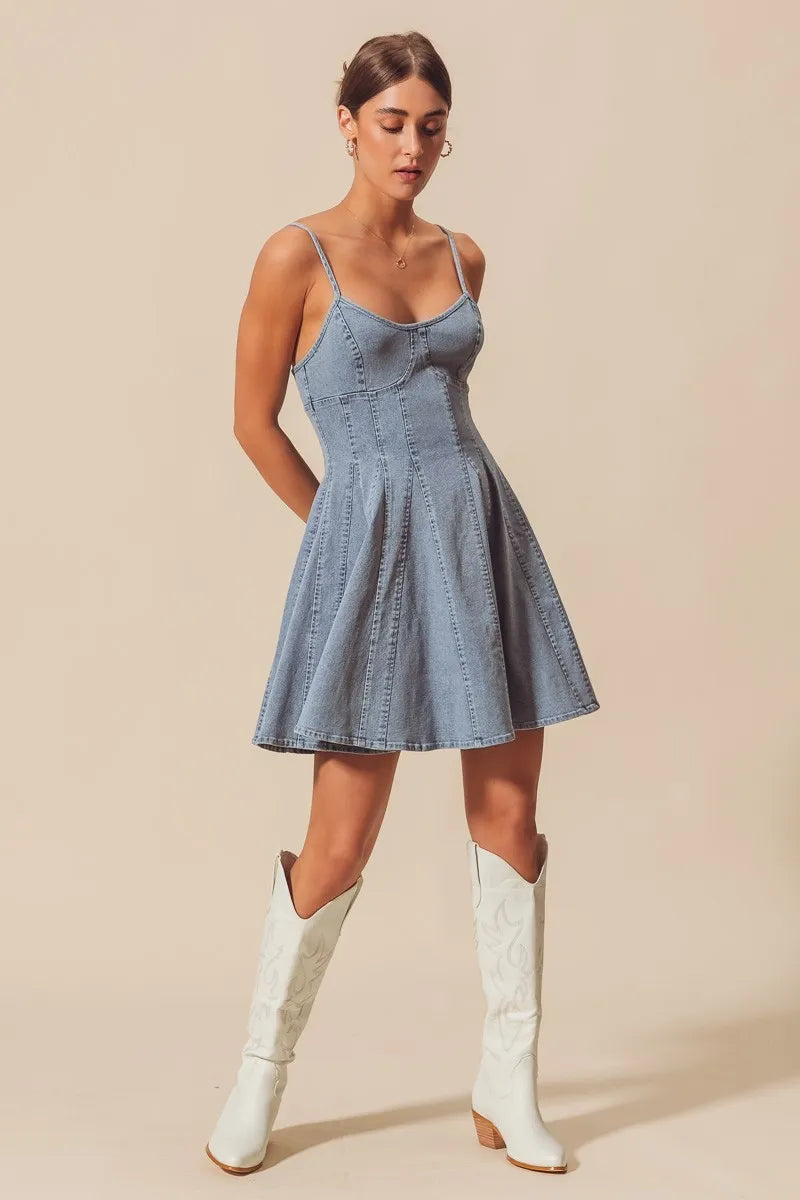 A Line Fit and Flare Denim Mini Dress - product view 16