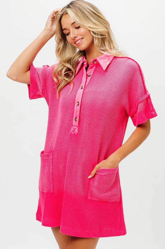 Dip Dye Mineral Washed Knit Dress - Fuchsia - product view 1