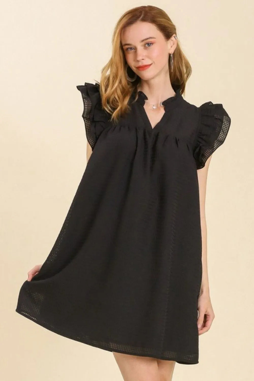 Full Size Layered Ruffle Sleeve Mini Dress Plus Size in Black - product view 1