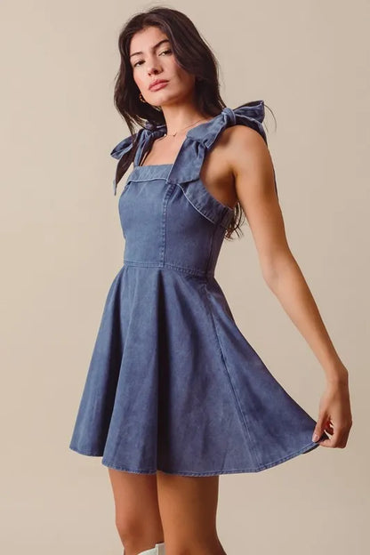 Fit and Flare Washed Gameday Dress - Navy - product view 4