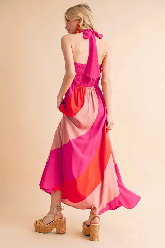 Color Block Sleeveless Maxi Dress in Pink Combo - product view 14
