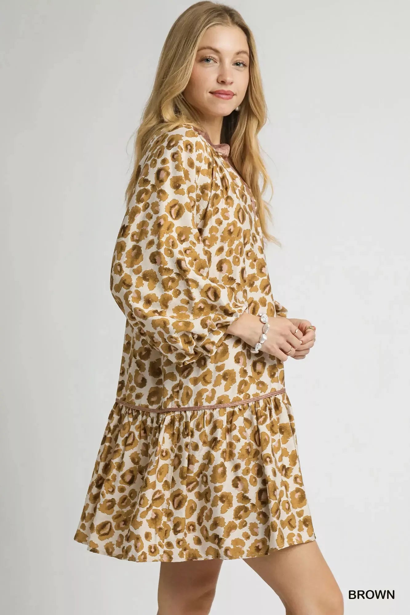 Leopard Print Tiered Mini Dress - Brown - product view 3