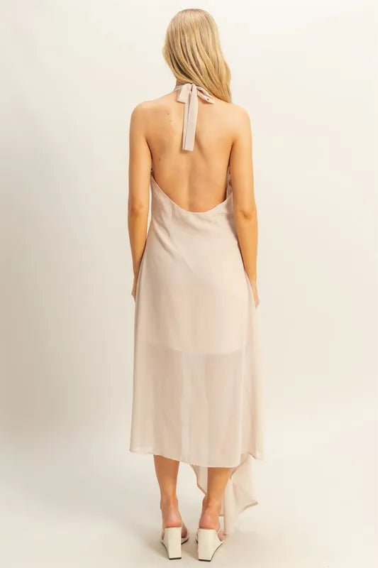 Chiffon Halter Asymmetrical Hem Dress - Champagne - product view 3