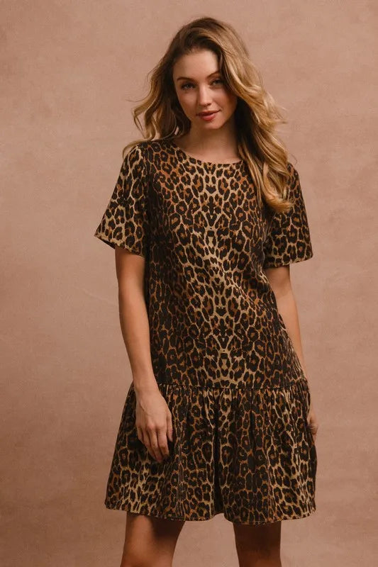 Tie Back Leopard Round Neck Short Sleeve Dress - product view 5