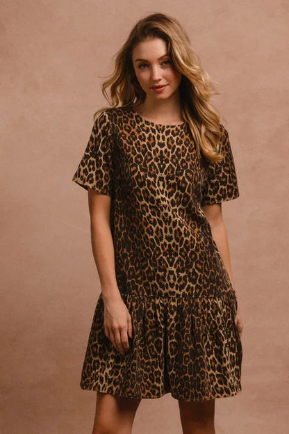 Tie Back Leopard Round Neck Short Sleeve Dress - product view 5