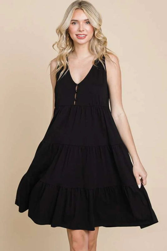 Racerback Tiered Tank Dress in Black - product view 1