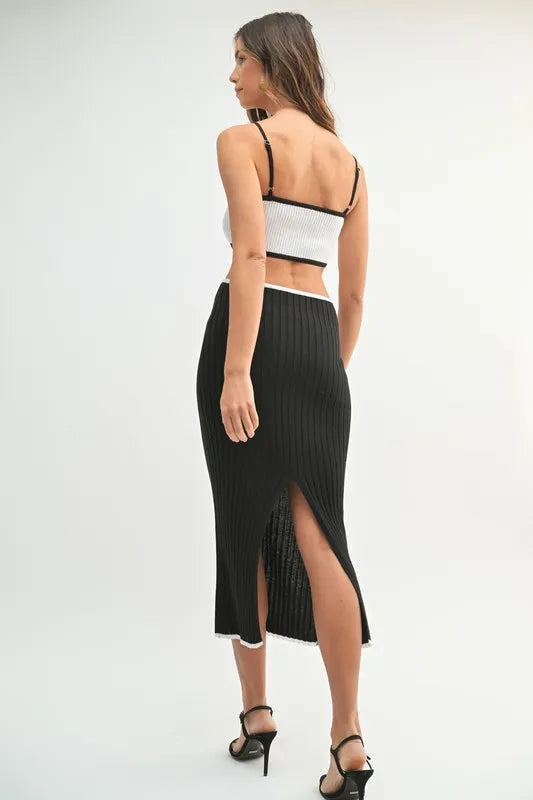 Ribbed Knit Color Block Cutout Midi Dress - Black - product view 8