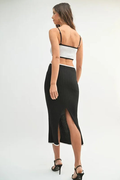 Ribbed Knit Color Block Cutout Midi Dress - Black - product view 8