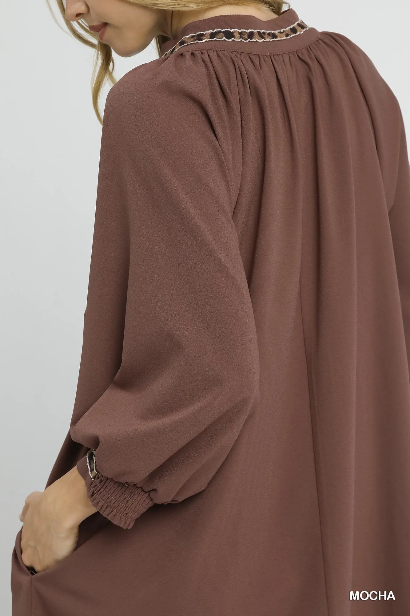 Notched Shift Dress with Trim Detail - Mocha - product view 5