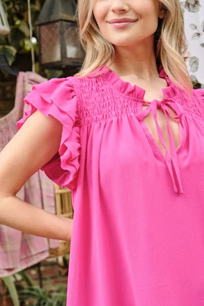 Ruffle Shoulder Smocked Detailed Dress in Fuchsia - product view 7