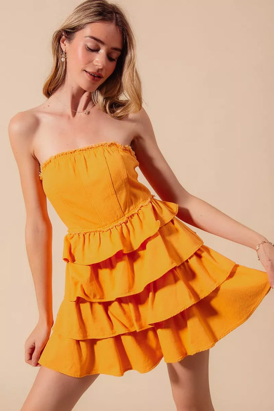 Strapless Ruffle Layered Game Day Cheer Up Dress - Gold - product view 1