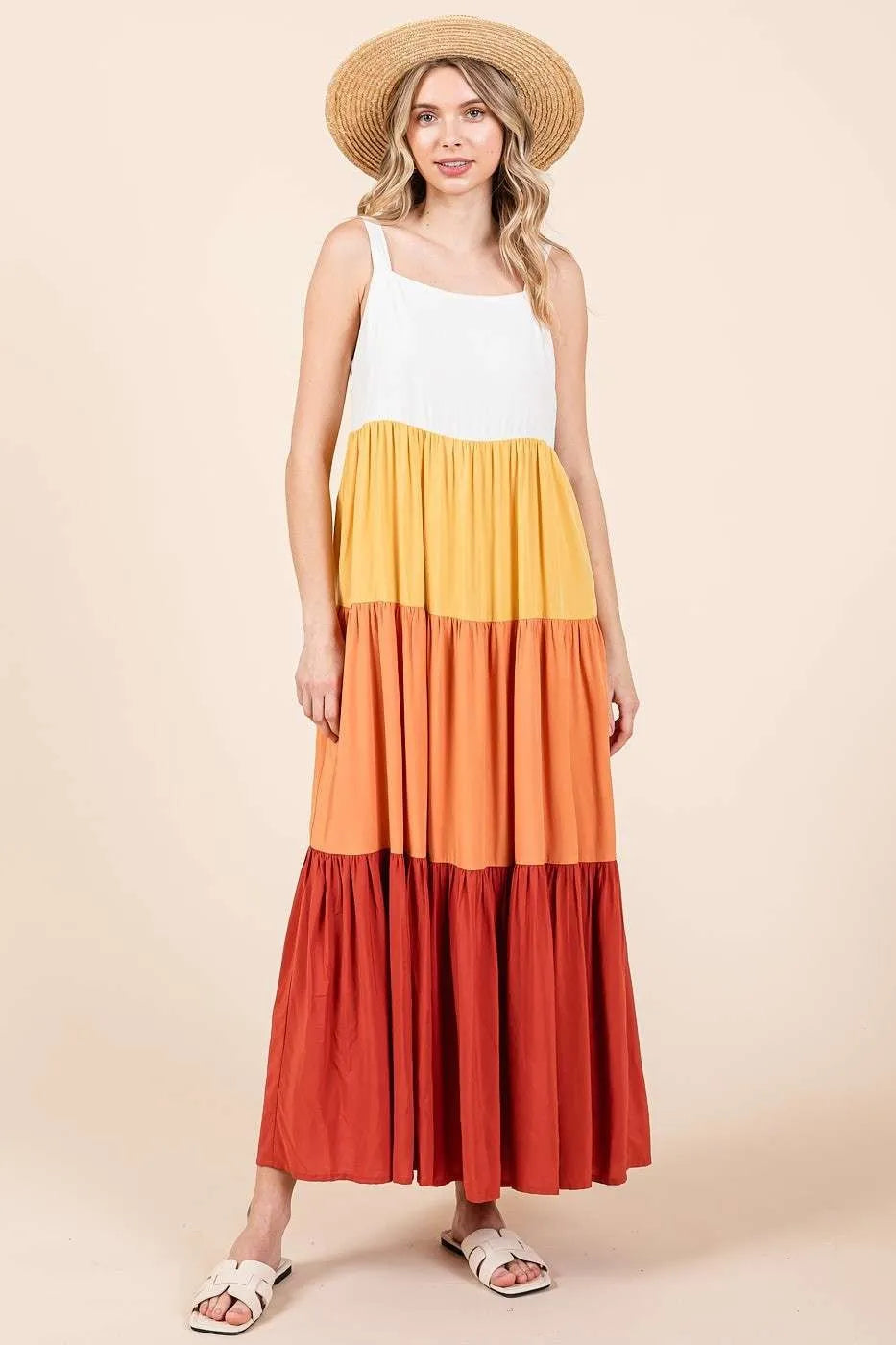 Color Block Tiered Pull-On Maxi Dress - Apricot Multi - product view 3