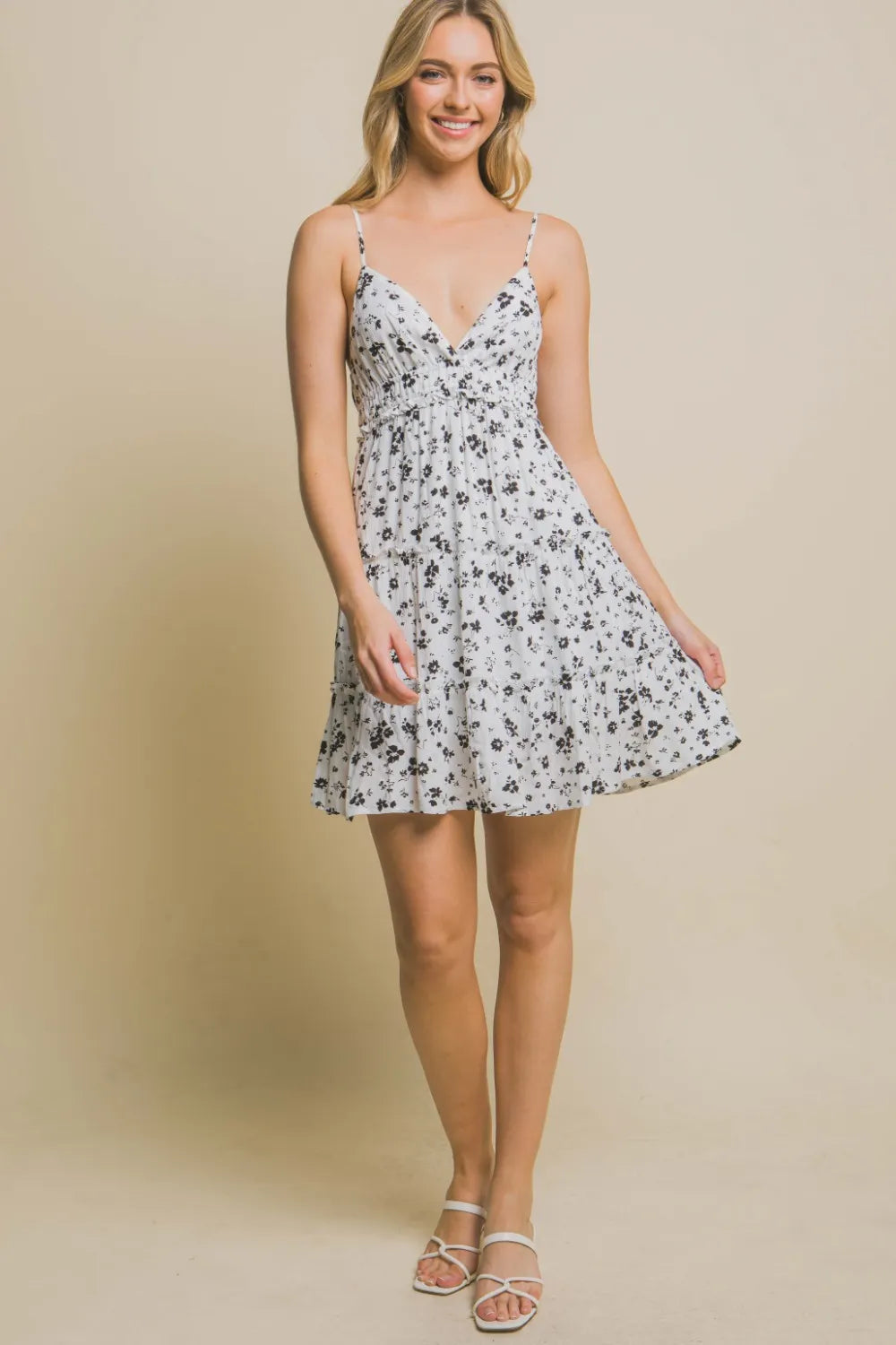 Floral Tiered Cami Mini Dress in Ivory - product view 4