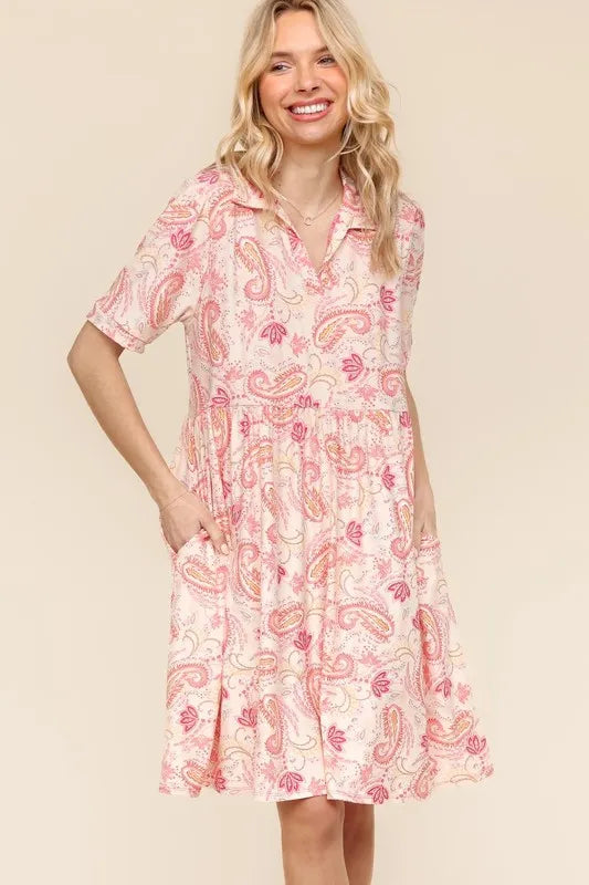 Fit and Flare Paisley Print Knit Dress in Blush - product view 3