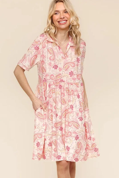 Fit and Flare Paisley Print Knit Dress in Blush - product view 3
