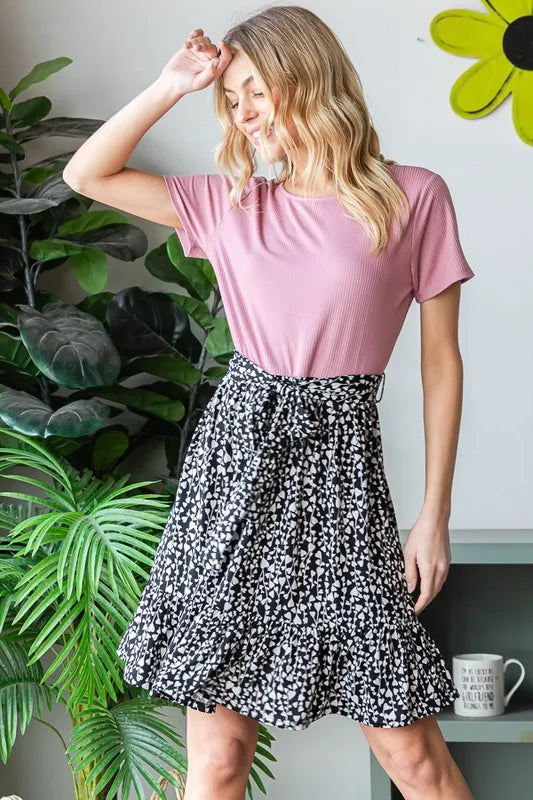 Full Size Short Sleeve Solid And Animal Print Mini Dress Plus Size in Mauve - product view 11
