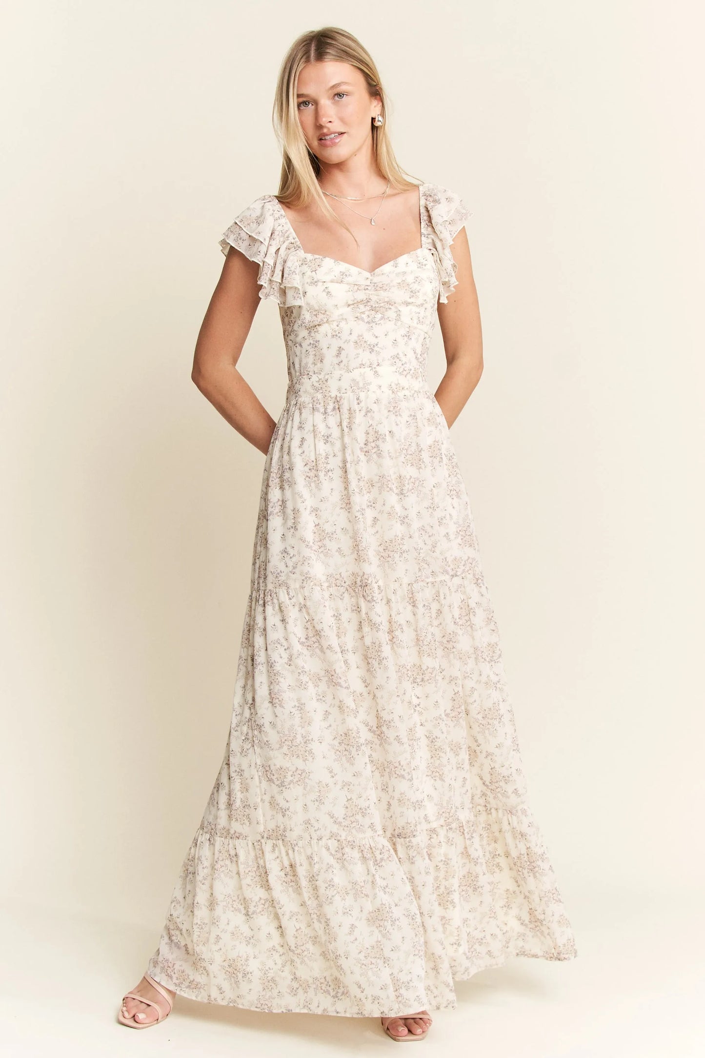 Full Size Ruffle Sleeve Tiered Maxi Dress Plus Size in Ivory - product view 1