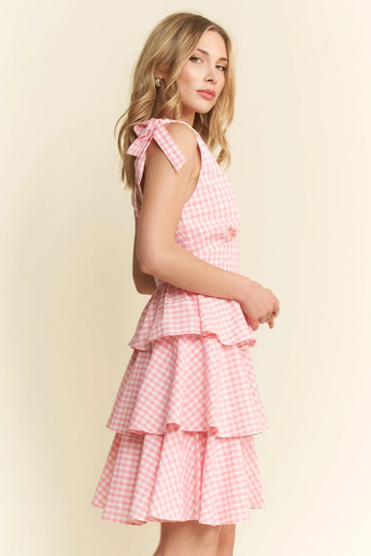 Full Size Gingham Tiered Mini Dress Plus Size - Candy Pink - product view 3