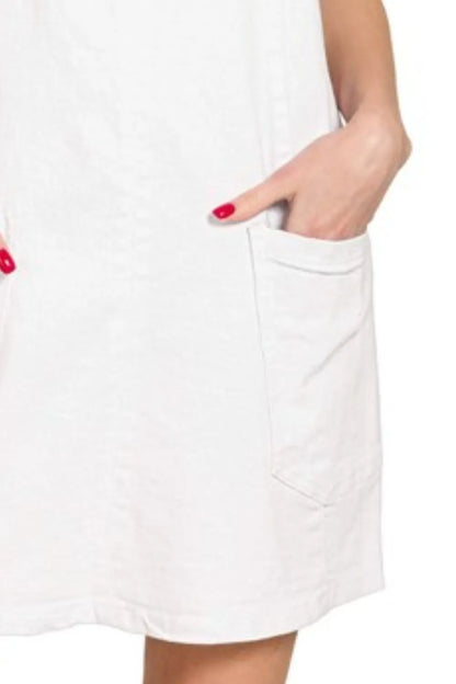 Washed Adjustable Strap Denim Overall Dress - White - product view 3