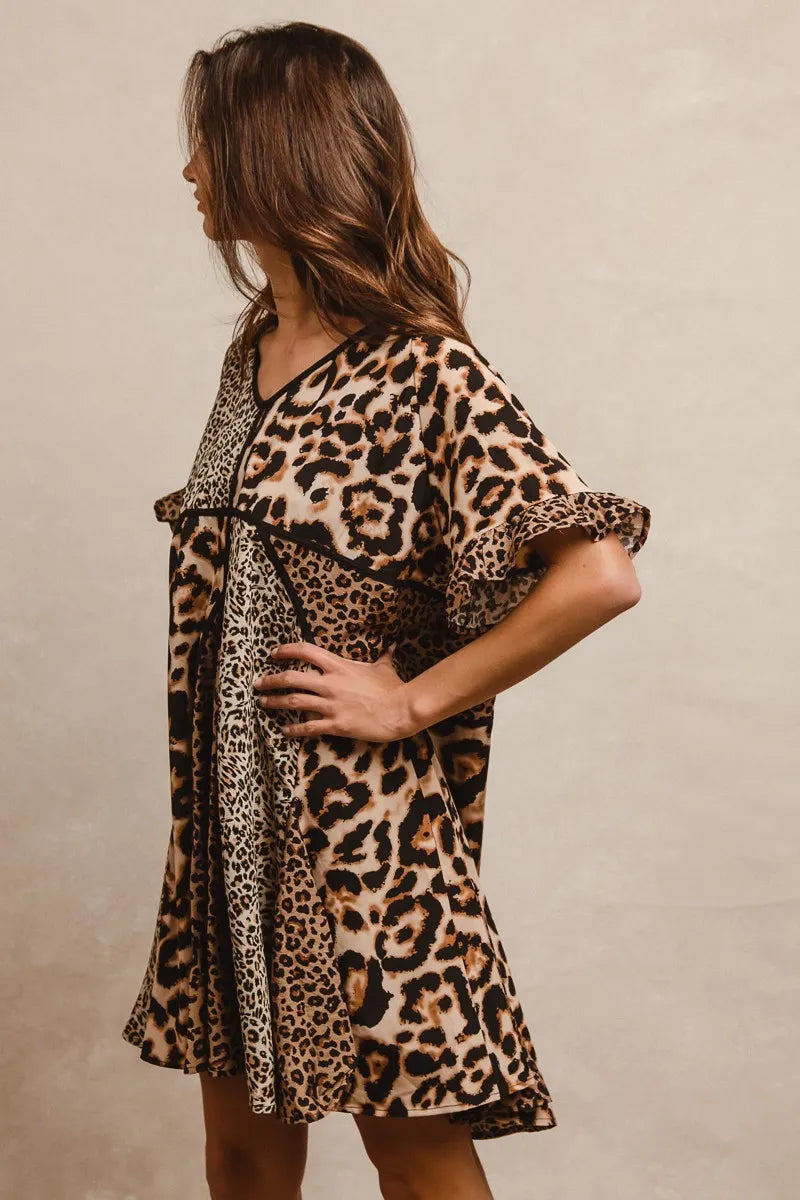Leopard Prints Mix and Match Short Sleeves Dress in Leopard Mix - product view 15