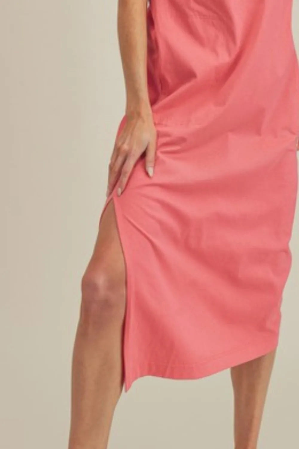 Side Slit Round Neck Sleeveless Midi Dress - Coral - product view 3