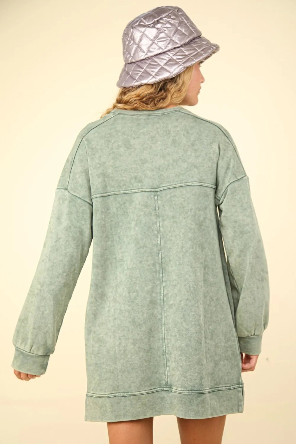 Mineral Washed Oversized Sweatshirt Mini Dress - Sage - product view 2