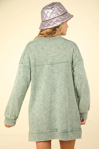 Mineral Washed Oversized Sweatshirt Mini Dress - Sage - product view 2
