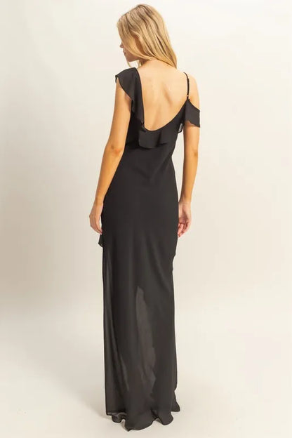 Chiffon Ruffle Trim Midi Dress - Black - product view 3
