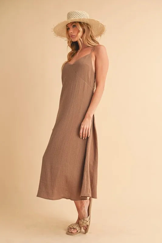 Side Button Midi Cami Dress - Mocha - product view 3