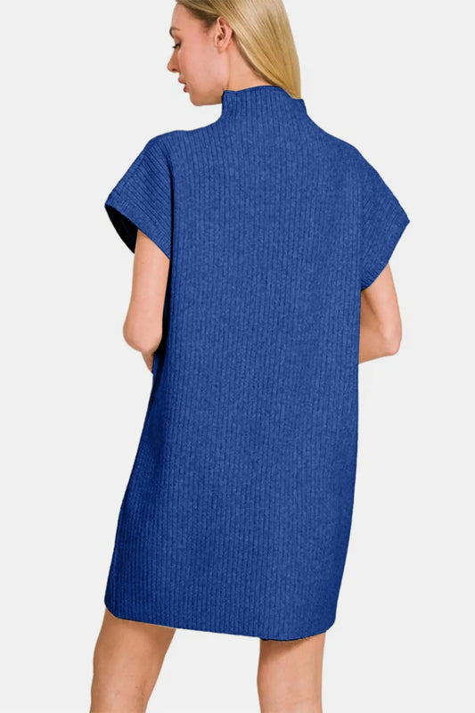 Short Sleeve Sweater Mini Dress - Navy - product view 2