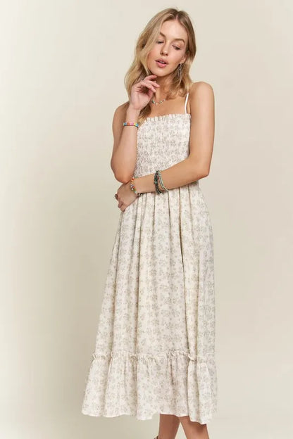 Smocked Floral Ruffled Hem Cami Dress - Sage - product view 1