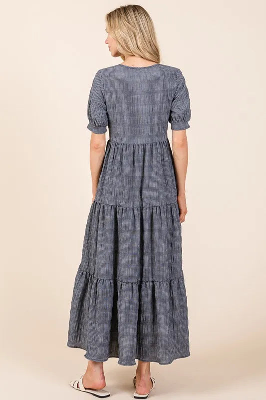 Textured Short Sleeve Tiered Dress in Charcoal - product view 4