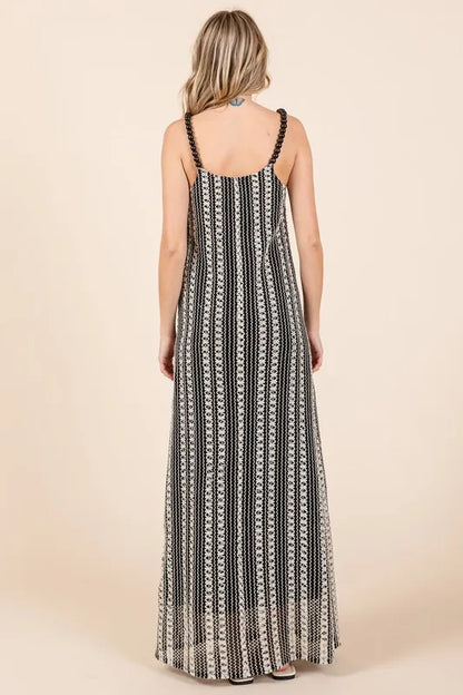 Plus Size Striped Scoop Neck Beaded Strap Maxi Cami Dress in Black - product view 5