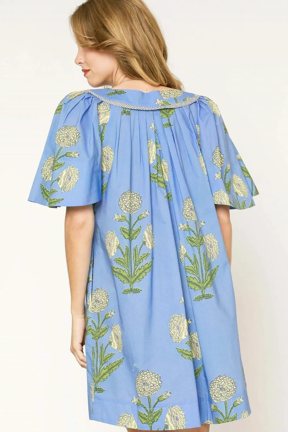 Tropical Print Bell Sleeve Mini Dress in Light Blue - product view 3