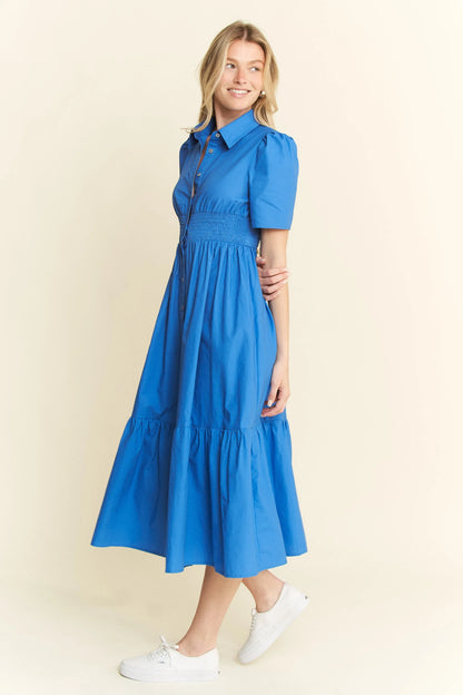 Short Sleeve Button Down Midi Dress in Blue - product view 8
