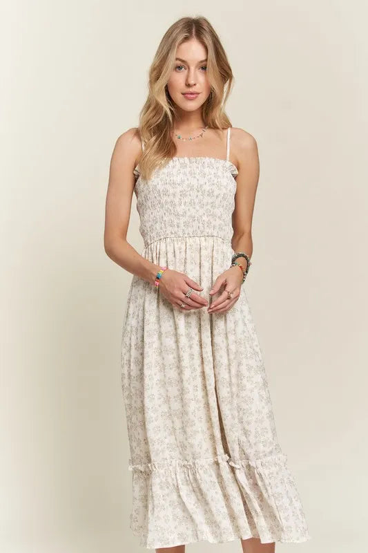 Smocked Floral Ruffled Hem Cami Dress - Sage - product view 2