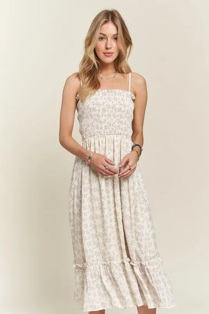 Smocked Floral Ruffled Hem Cami Dress - Sage - product view 2